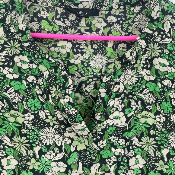 Ellos Dress Size 18 Green Black Floral Print Notch Neck Empire Puff Sleeve Plus - Picture 5 of 15